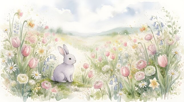 Small bunny sitting in flowers