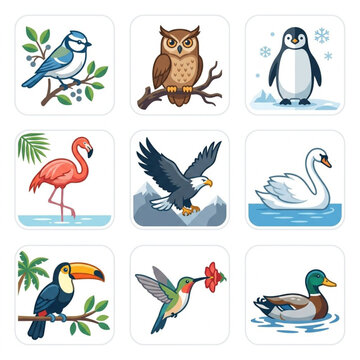set of icons of birds