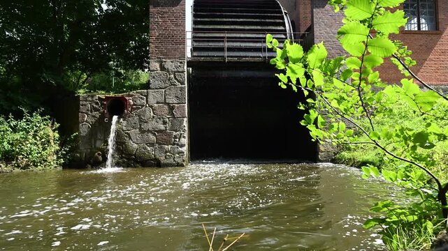 Elbląg Canal, Poland - a water wheel driving a unique boat lift on the canal in Warmian-Masurian Voivodeship. Canal was opened on the 29 October 1860 and was named one of the Seven Wonders of Poland