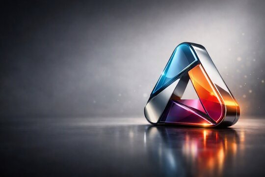 Abstract futuristic geometric symbol with glowing colorful shapes and modern technology background