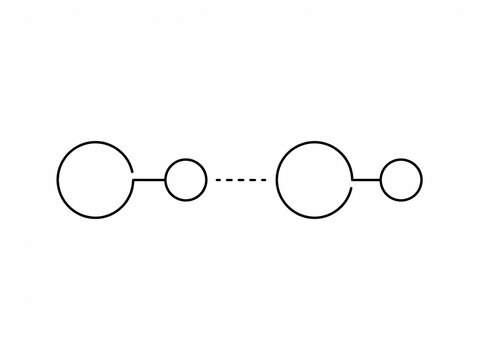 Minimalist abstract vector art featuring linked geometric circles with connecting solid and dashed lines, symbolizing relationships, data architecture, or conceptual networks