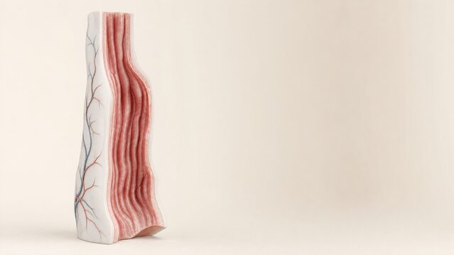 Matte white porcelain anatomical model showing internal cross section of the esophagus mucosa muscularis adventitia layers
