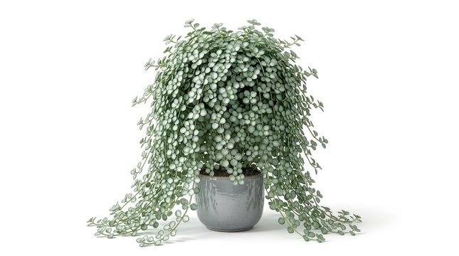 Hanging Green Plant With Small Leaves in Grey Pot