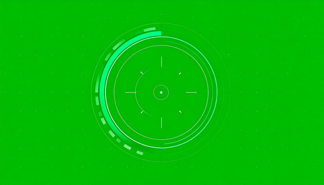 Futuristic Green Screen HUD Display with Circular Target Reticle and Digital Interface Elements for Sci-Fi and Technology Concepts