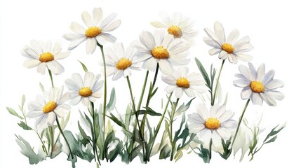 Obraz premium cute watercolor chamomile flowers in a bunch, white background