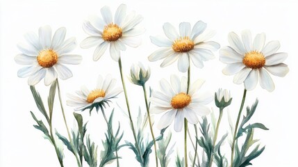 Obraz premium cute watercolor chamomile flowers in a bunch, white background