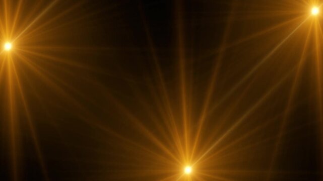 Gold Light Beams on Dark Flicker Animation,Warm Glowing Ray Spotlight for Concert Stage and Music Party Videos Social Media Motion Background