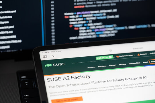 Suse Ai company web page on program code background