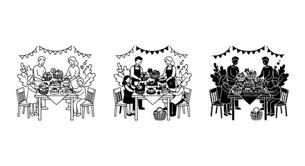Fototapeta premium Family Gathering Vector Set, Festive Meal Illustration, Holiday Celebration Graphics