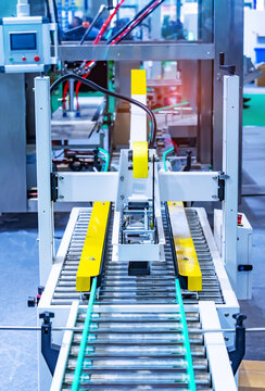 production line with automatic conveyor belt, industry track.