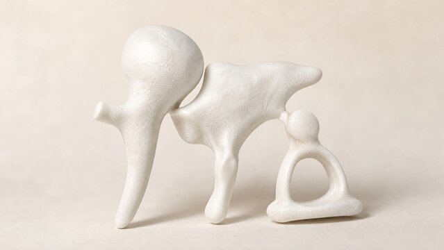 Matte white porcelain anatomical model showing the three human ear ossicles malleus incus stapes