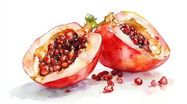 watercolor ackee fruit with seeds white background