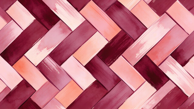 Bold seamless herringbone weave wallpaper pattern in plum and blush, soft painterly texture