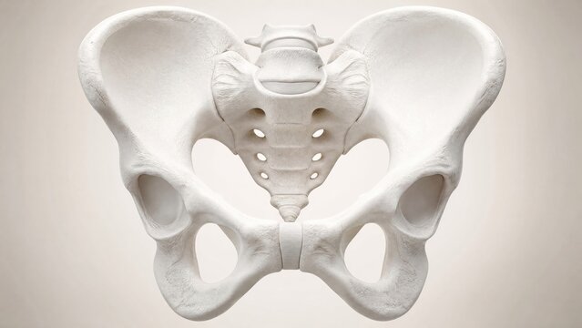 Matte white porcelain anatomical model of the human pelvis ilium ischium pubis sacrum