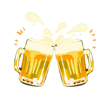 乾杯するビールの手描きイラスト