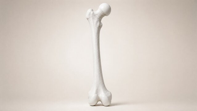 Matte white porcelain anatomical model of the human femur whole bone head shaft condyles