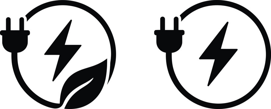 Green Renewable Energy Electric Plug Lightning Bolt Vector Icon Set