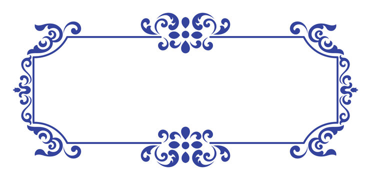 Vintage frame with decorative scrolled corners; envelope-style frame.