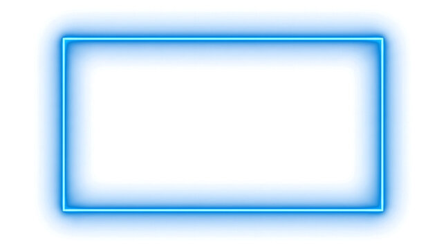 Blue neon rectangle frame glowing with soft light and empty center ideal for futuristic banner and technology design PNG, Transparent and Black Background Versions constructed