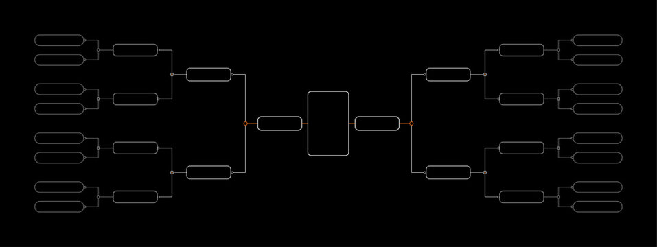 Tournament bracket schedule template for sports championship playoff grid, esports online tournament table, corporate challenge league tree structure on black screen background. Vector UI.
