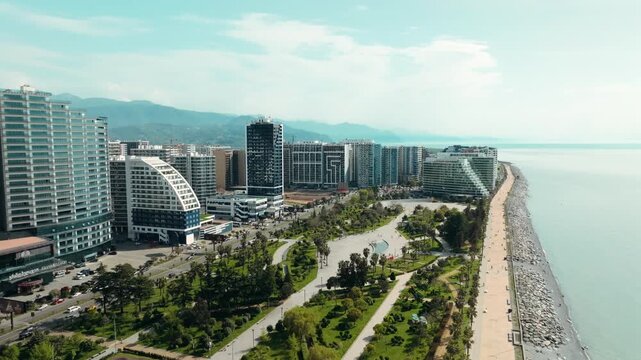 Batumi City Center, Orbi City and Heroes Alley &mdash; Aerial Drone View, Georgia