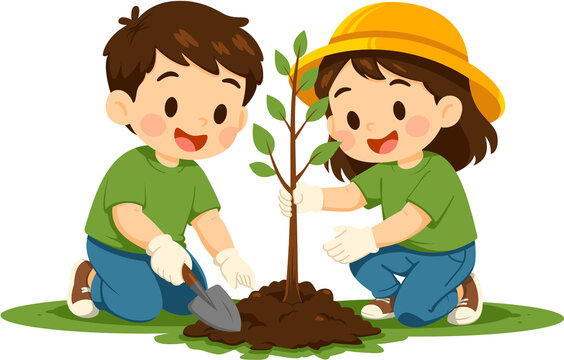 Children Planting Tree Together