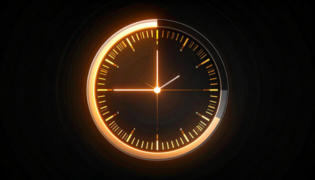 Futuristic Digital Clock Face with Glowing Orange Light and Modern Design on a Dark Background