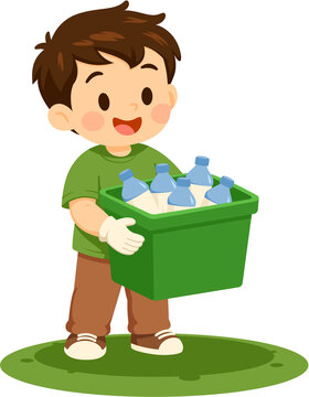 Boy Recycling Plastic Bottles