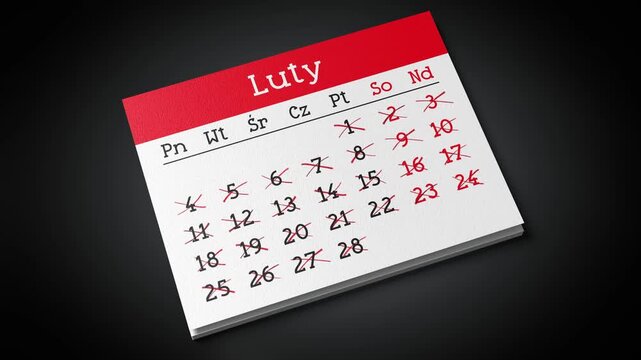 Polish Calendar with Flipping Pages and Days Crossed Out - 3d 4k animation (3840 x 2160 px)