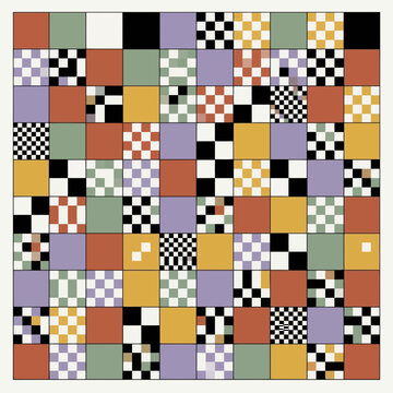 Square tiles - Abstract art featuring a geometric pattern and mosaic grid with checkerboard texture in muted colors for modern textile design and