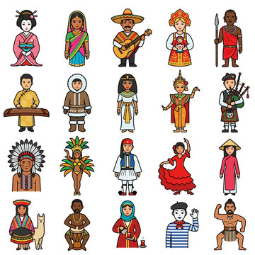 Diversity - A diverse collection of people from across the world wearing traditional clothing to represent global culture and ethnic heritage in a
