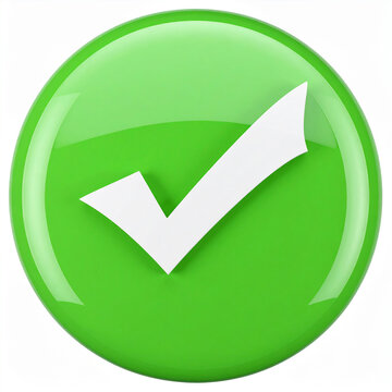Minimalist 3D check mark icon, vibrant green gradient, isolated on white background, clean modern design. Close-up.