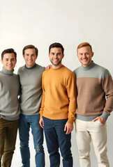 Fototapeta premium Friendship and male bonding, diverse group of young men smiling together, team collaboration and community support