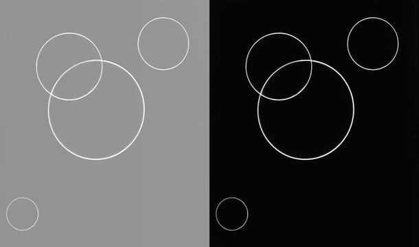 Abstract geometric background set with white outlined intersecting circles on grey and black background. Minimalist line art overlapping circles vector pattern. Modern minimal geometric shapes 