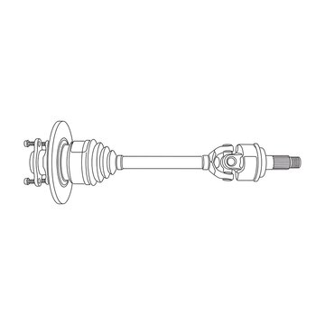 Car Axle Shaft Assembly with CV Joint & Hub - Drivetrain Component Line Art