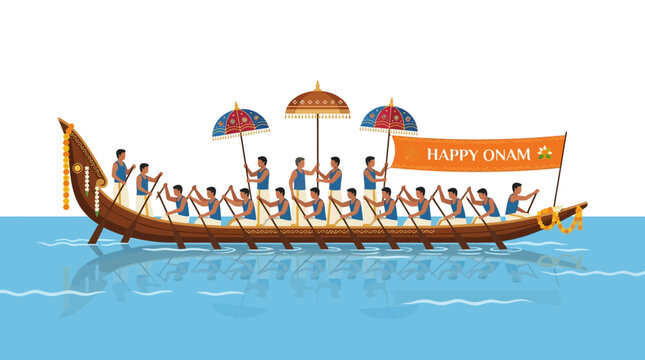 Indian Snake Boat Race Festival "Happy Onam" Celebration with Rowers
