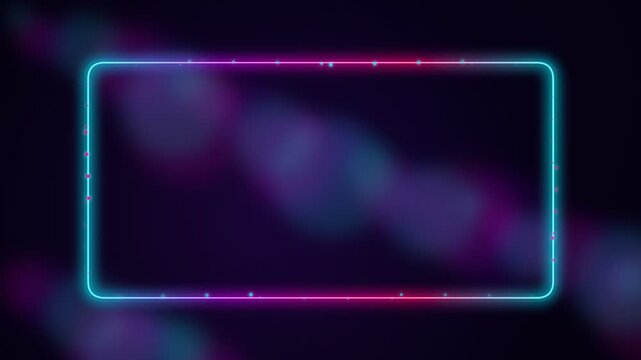 A vibrant glowing rectangular frame with neon blue and pink light effects