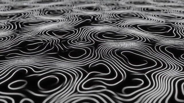 Abstract topography lines with glowing particles in dark background seamless motion for technology concepts