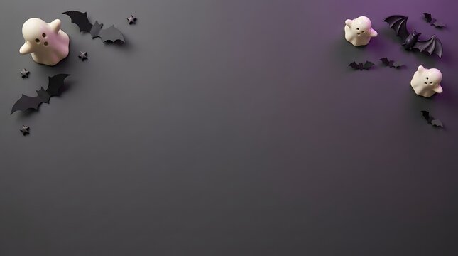 Top view of white popcorn kernels scattered on a dark purple background with copy space