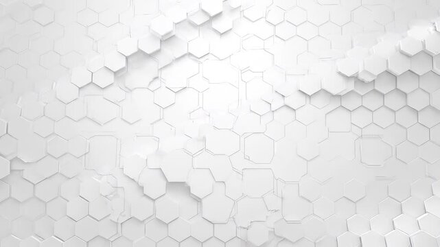 Abstract white hexagonal pattern forms flowing across a clean bright background with subtle light shifts