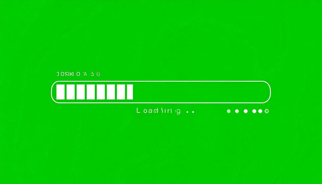 Minimalist loading bar animation with white progress indicator and dots on a vibrant green screen background for digital interfaces and web design