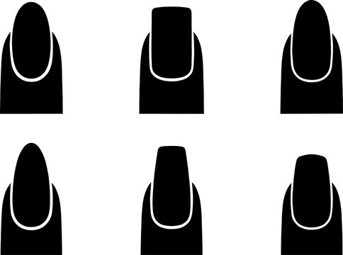 Nail shapes icon set with different manicure forms, silhouette vector collection