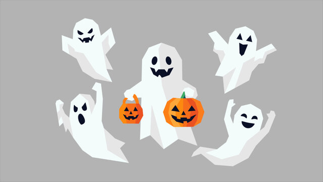 Halloween ghosts in different views and expressions