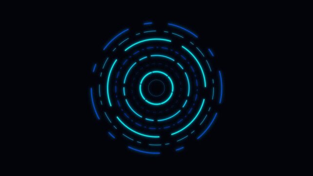 Abstract circular light pattern with glowing cyan and blue neon segments