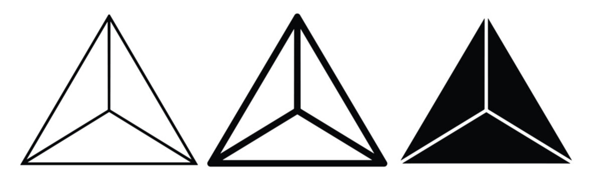 Geometric Abstract Triumvirate: Three triangles, rendered in progressively bolder outlines and fills, showcase a progression from simple lines to solid form.