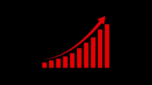 Arrow up business graph icon animation. . Infographics Business graph with rising arrow icon. Arrow up graph icon animation. Upward trend business growth animation. on black background,