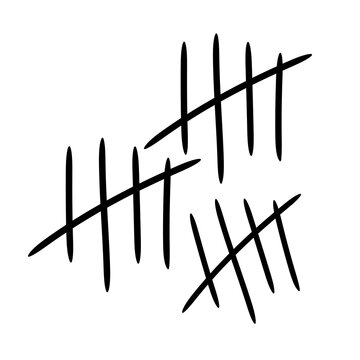 Hand drawn tally marks counting system isolated on white background