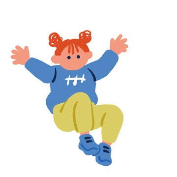足を曲げて元気に跳ねる小学生の女の子のイラスト