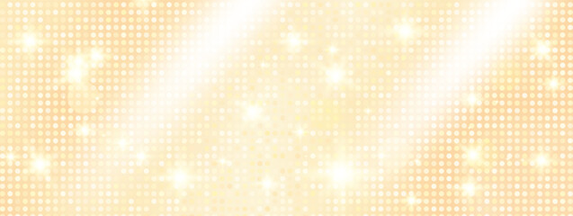 Naklejka premium Radiant gold gradient background with glitter sequin sparkle for Christmas banner. Beige and champagne glam pattern with starry glimmer and beams. Vector xmas texture over shiny gold gradient glow