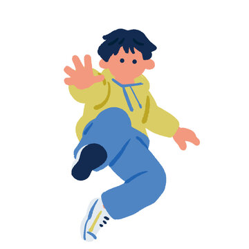 片足を蹴り上げてはしゃぐ小学生のイラスト